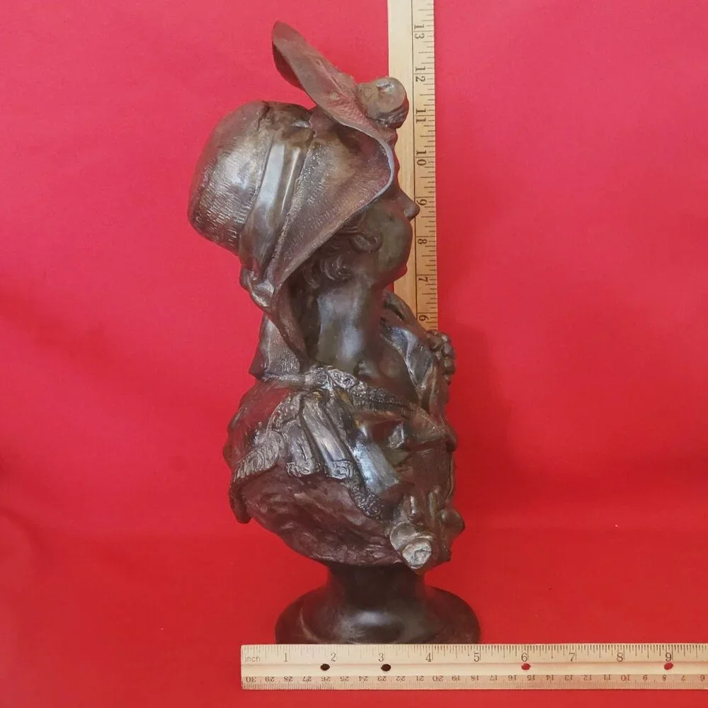 Maitland Smith Large Metal Brass Bust Lady of the Grapes Sculpture 14 Inches Tal